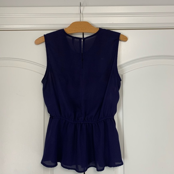 ❤️Paper Crane Blouse Navy Cream Sleeveless M - Picture 6 of 6